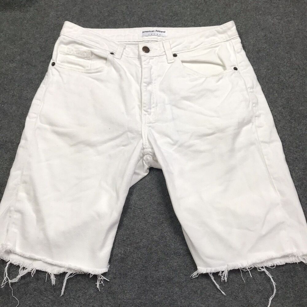 AMERICAN APPAREL Denim Jorts Cutoff Shorts Women 32W White Fray Cuff USA Made